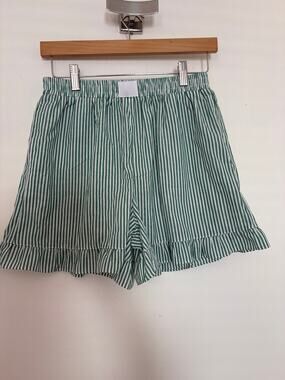 Green & White Striped Ruffle Hem Shorts NWT
